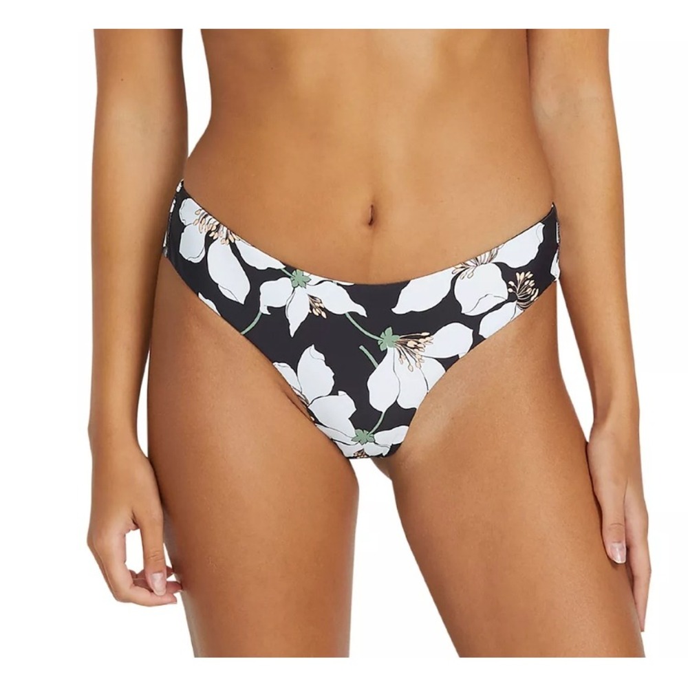 NWT Volcom Midnight Lily Cheekini Bikini Bottoms Womens Black Floral S O2112500